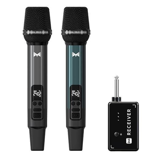 Wireless Microphone, Metal Dynamic Wireless Microphones with One-to-One Chip Connection and Rechargeable Receiver, 40H Duration, 200FT Range Receiving, Volume Control Karaoke Microphone for Singing