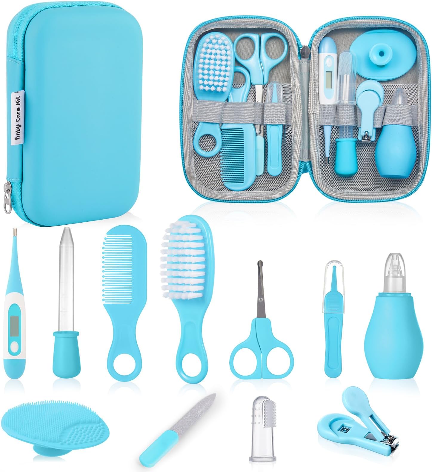 Baby Healthcare and Grooming Kit, Lictin 12PCS Nursery Care Kit, Newborn Safety Health Care Set with Hair Brush,Comb,Nail Clippers and More for Newborn Infant Toddlers Baby Boys