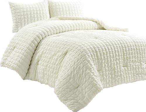 Miniatura 9 de Lush Decor Juego de edredón Dobby texturizado de 3 piezas, tamaño King, marfil