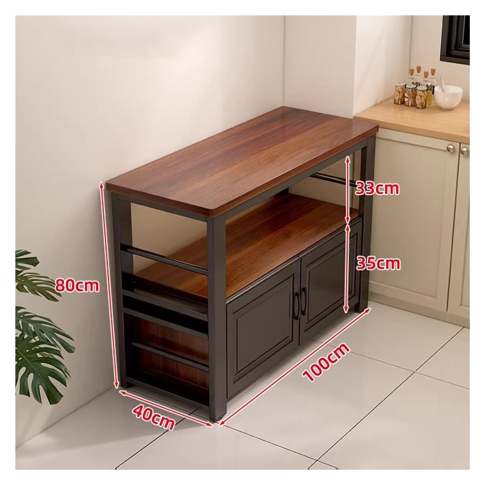 Carrello da cucina Credenza Cucina Isola Piano in legno Struttura in metallo Mobile portaoggetti con ripiano(M)