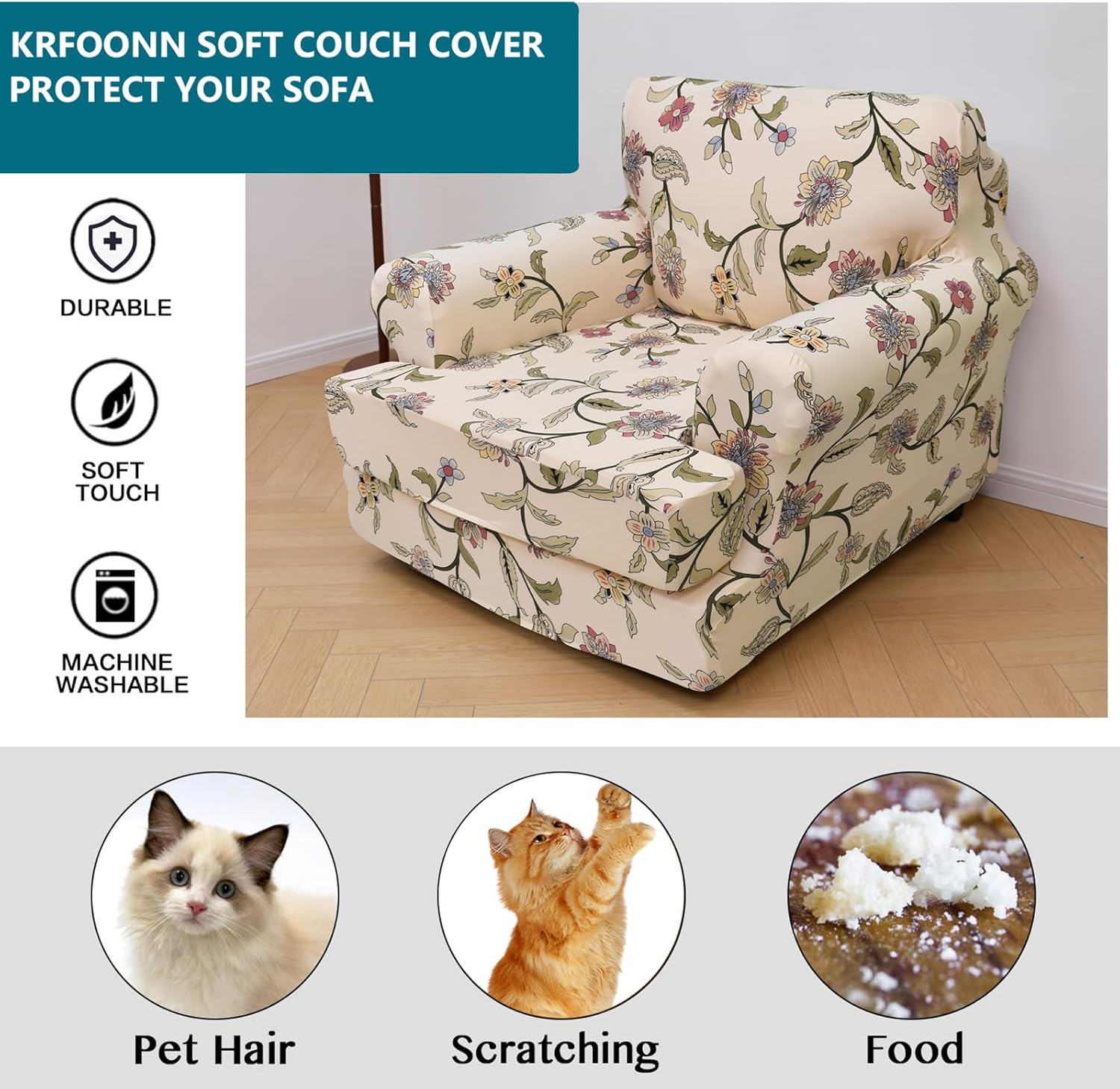 KRFOONN 2 Pieces T Cushion Chair Slipcovers with Arms Stretch Sofa Cover Armchair Slipcovers with 1 Individual T Shape Cushion Covers Furniture Protector Couch Covers for Living Room, 03