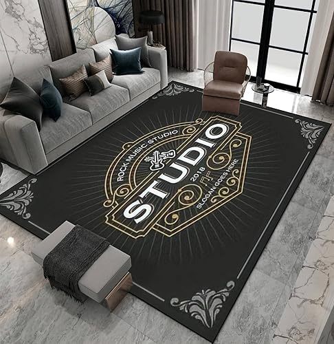 Alfombra antideslizante para el suelo, diseño vintage de estudio de música, diseño de bandera de lujo para la etiqueta interior al aire libre, sala