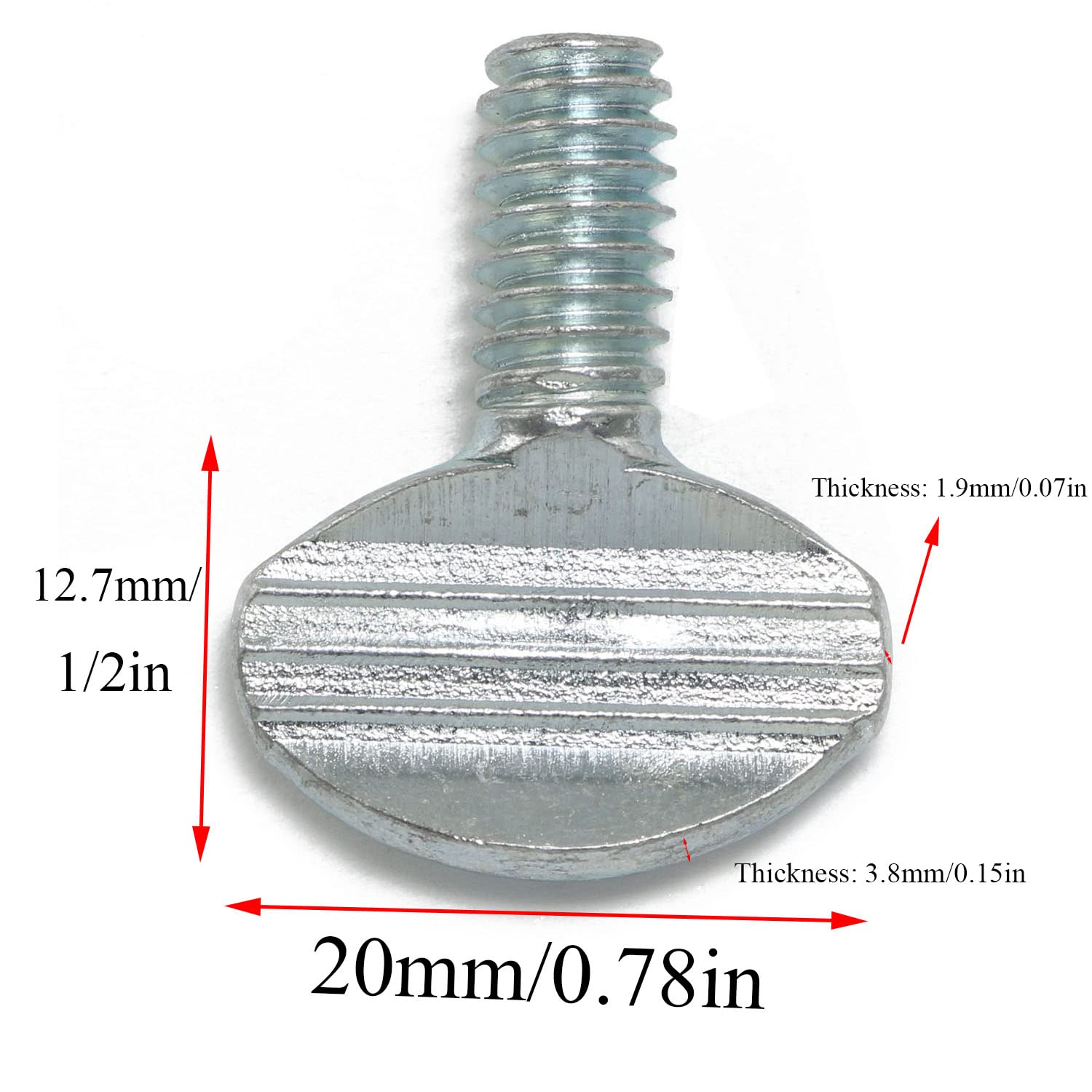 10pcs Carbon Steel Thumb Screw 1/4"-20 x 1/2" Galvanized Racket Screw, Silver
