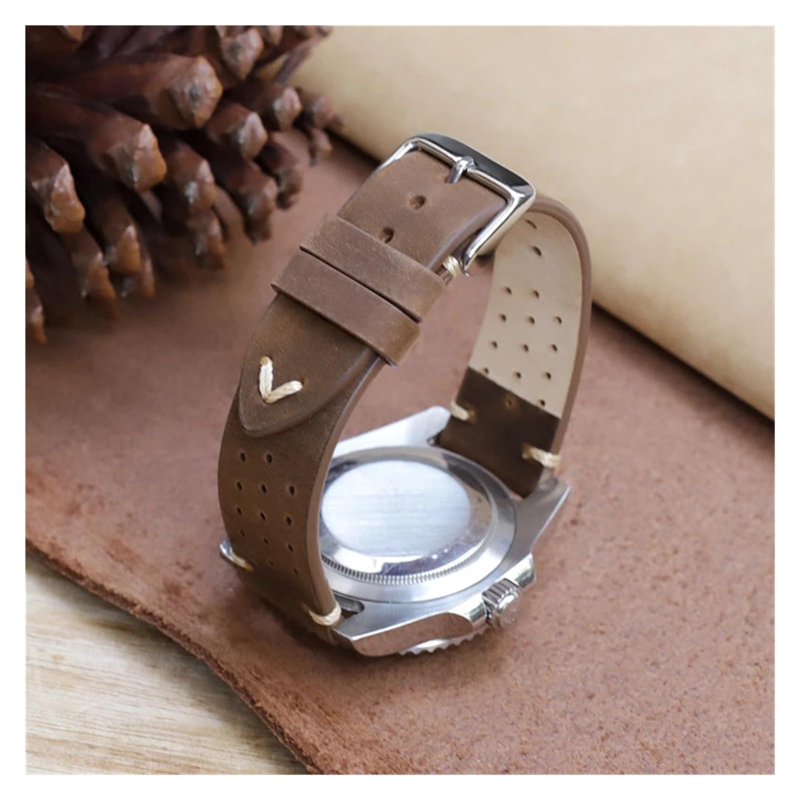 Cinturino di ricambio vintage in vera pelle bovina, fatto a mano, 18 mm, 19 mm, 20 mm, 22 mm, cinturino di ricambio compatibile con DW (marrone scuro, 18 mm)
