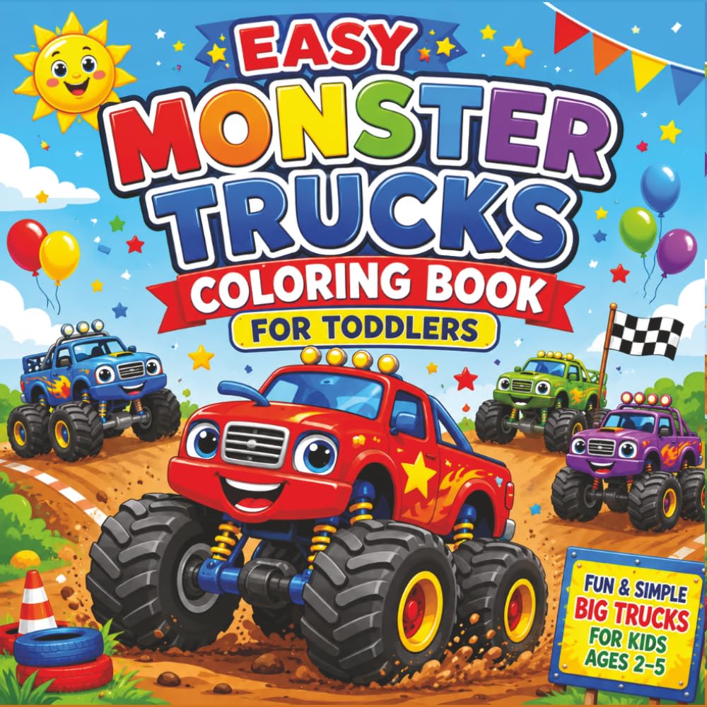 Easy Monster Trucks Coloring Book For Toddlers: Fun and Simple Monster Truck Coloring Pages for Boys & Girls Ages 2-5