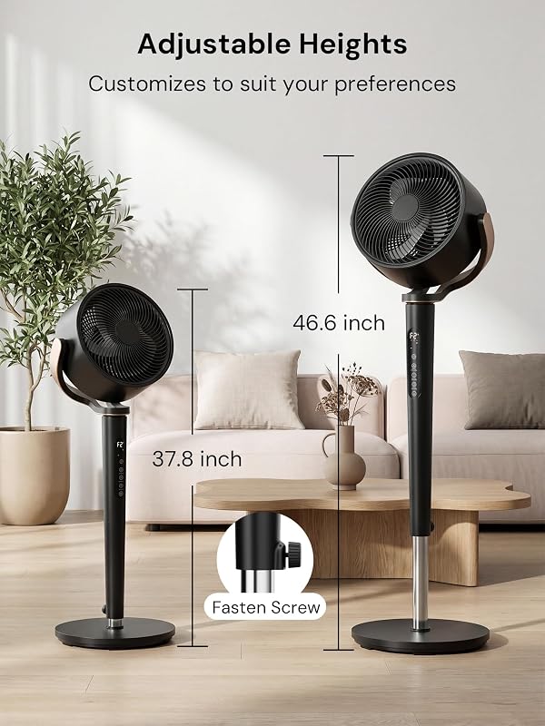 Uthfy 38-46” Oscillating Fan for Bedroom, 120°+120° Full-Automatic Oscillation, Height Adjustable, 120FT, DC Motor Quiet Standing Fan wit Remote, 16 Speeds, 4 Modes, 12H Timer, Black by Uthfy - Used condition - Image 11