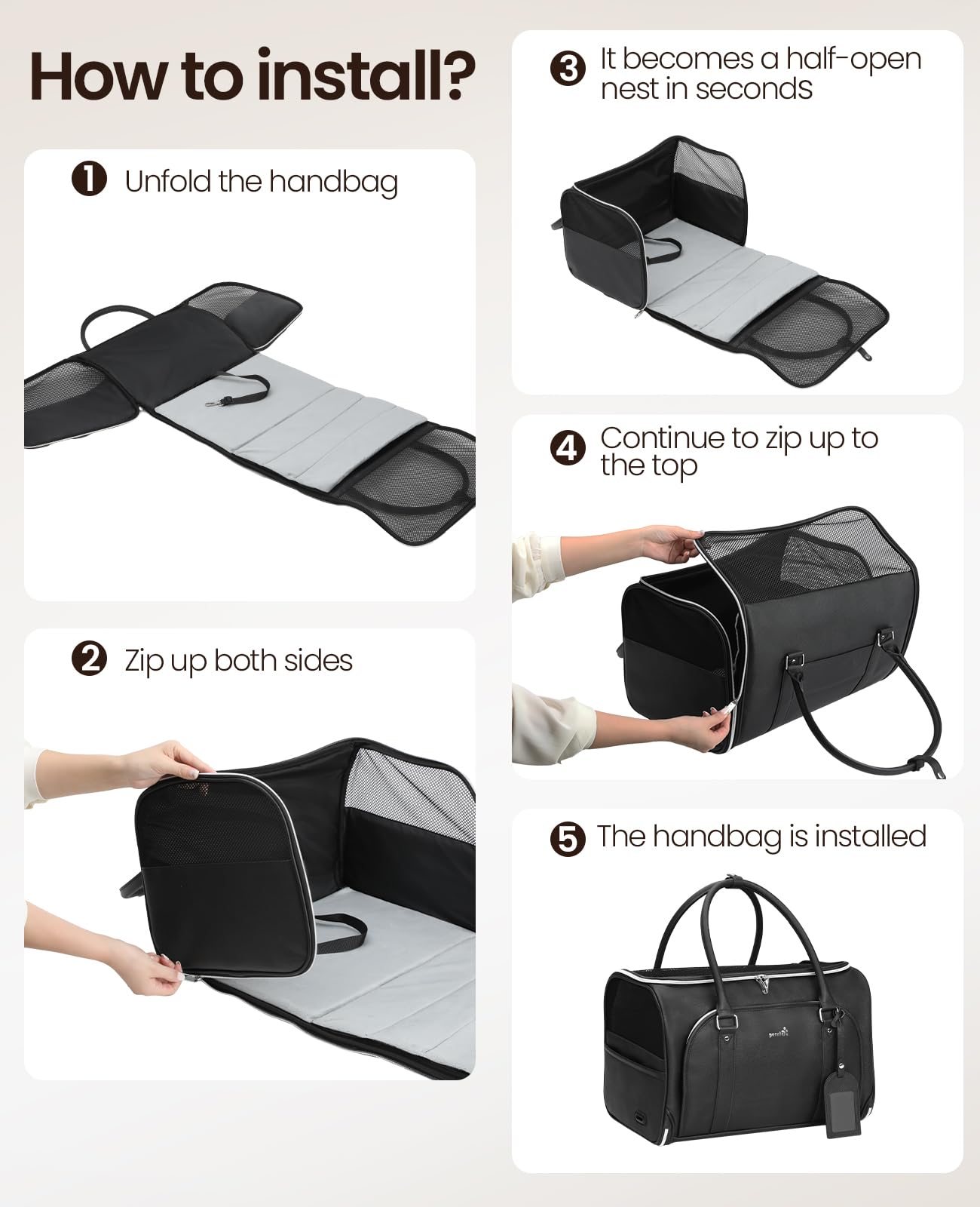 Pecute Transportin Gato de Moda, imitación de Cuero Artificial de Tela transportin Perro, Cremallera de Bloqueo, para Viajar, Utilizar el Transporte público o acudir a Citas médicas, Azul Marino