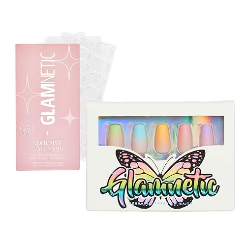 Glamnetic Uñas a presión de doble arco iris con pestañas para uñas, uñas reutilizables con pestañas adhesivas fácilmente extraíbles