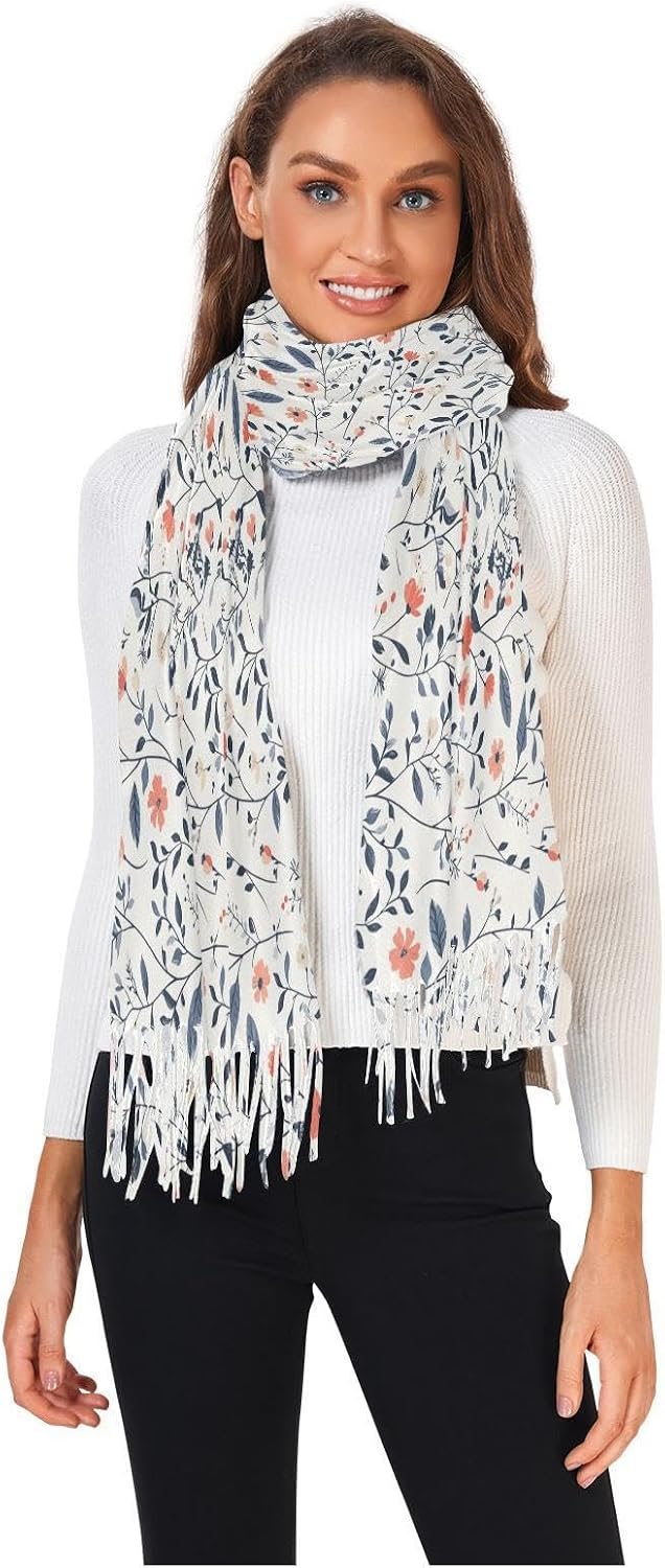 Winter Scarf for Women Farmhouse Floral Leaves Fashion Tassel Shawl Wraps for Women, Cold Weather Warm Womens Scarves Soft Long Scarf Gifts