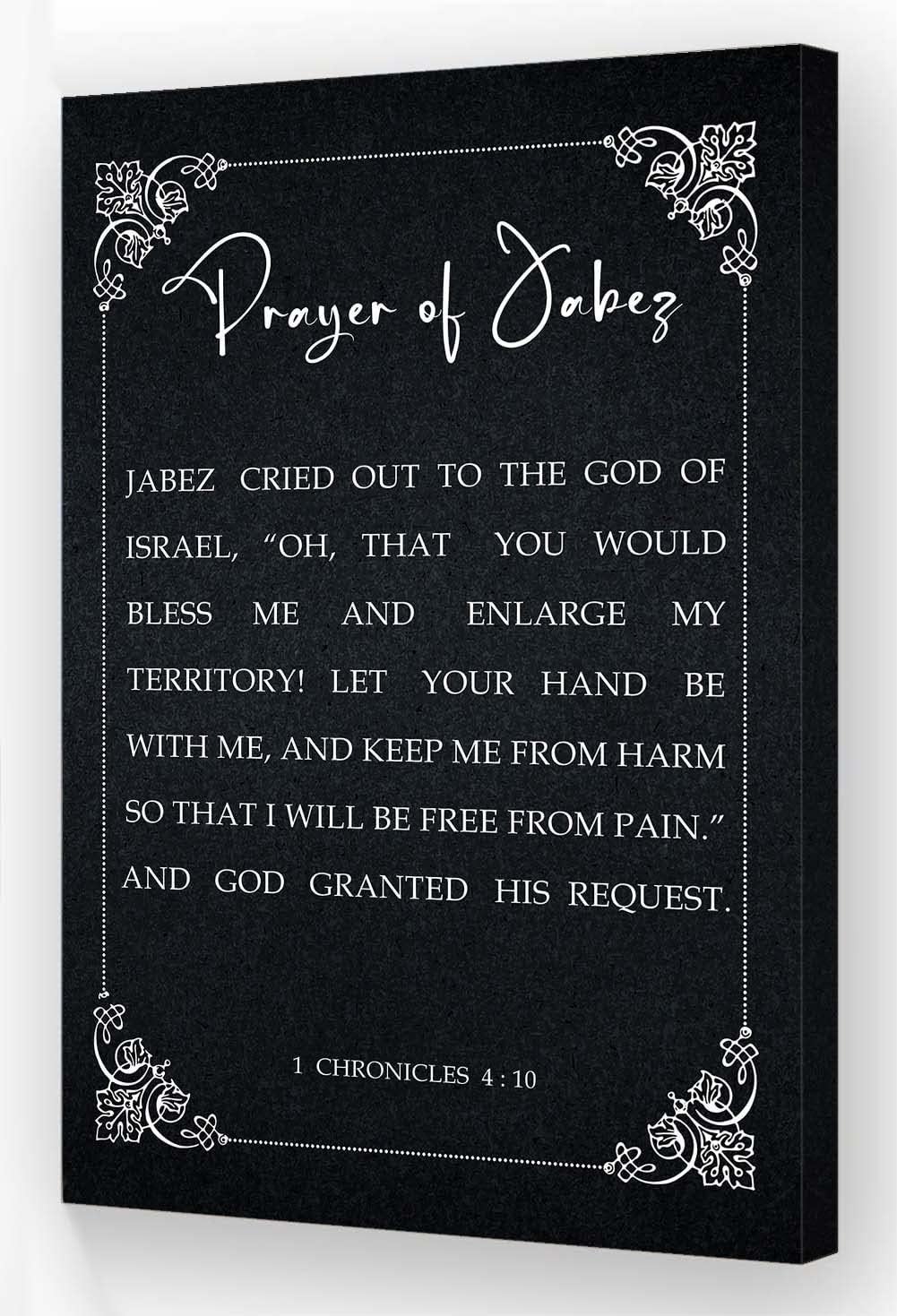 Prayer Bible Verse Wall Art Framed Quotes Poster Canvas 1 Chronicles 4 10 Scripture Wall Art Bible Posters Black and White Artwork Wall Decor (12x18in,Framed)