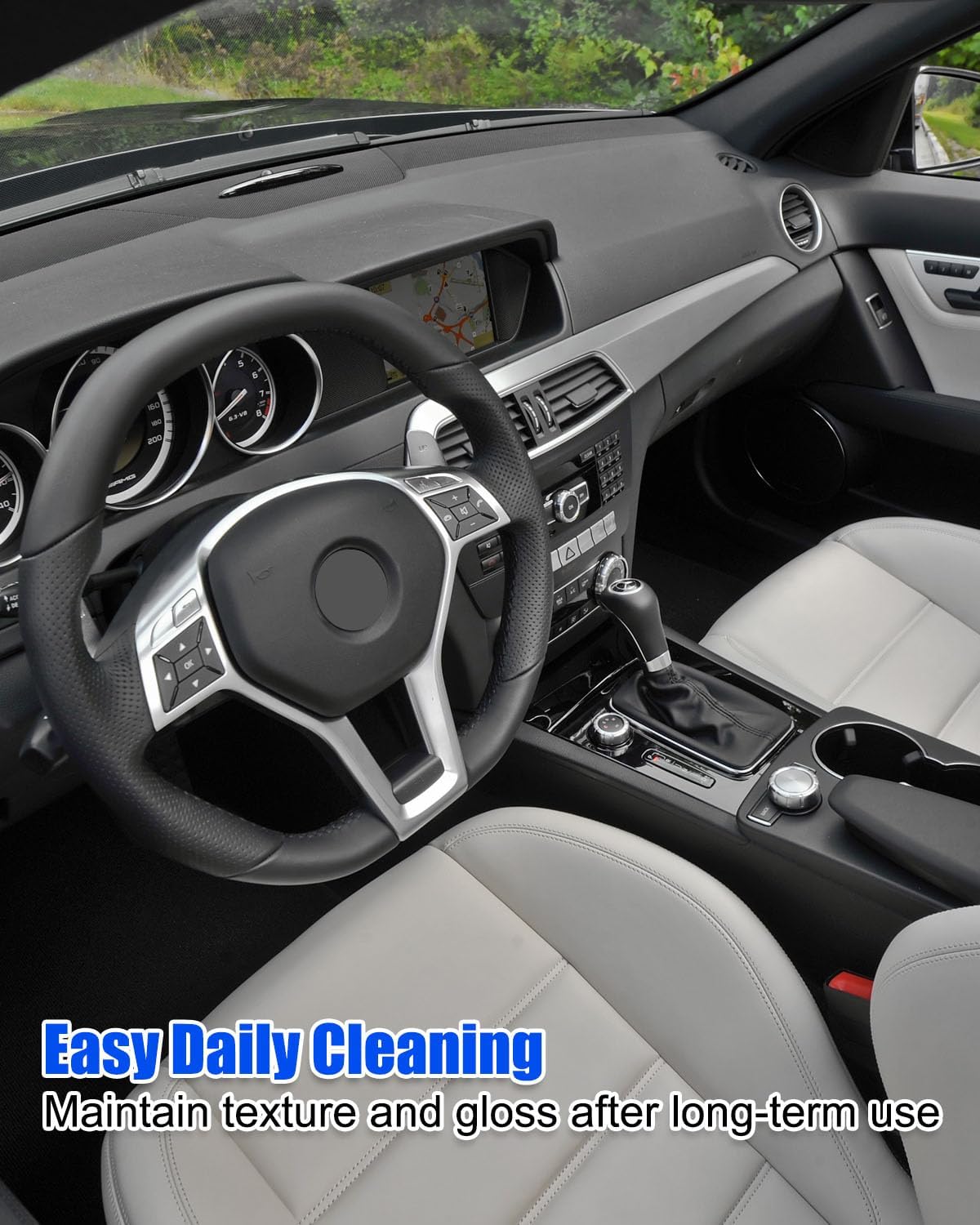 Steering Wheel Trim Fit for Mercedes-Benz W204 C-Class 2012 2013 2014 2015, Silver Steering Wheel Decoration Cover Replace 09946400139107 0994640013