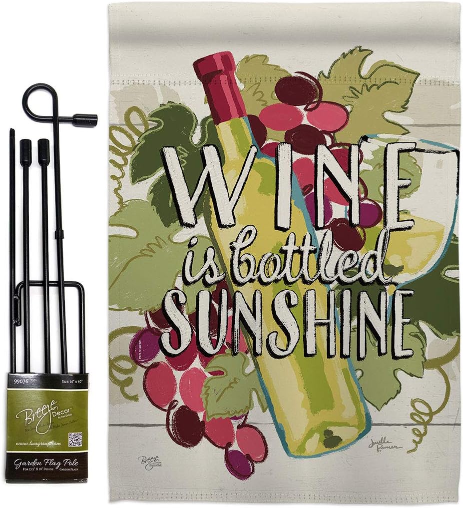 Wine is Sunshine Burlap Garden Flag Beverages Drink Fruits Cheese Sangria White Red Rose Dessert Sparkling Small Decorative Gift Yard House Banner Double-Sided Made In USA 13 X 18.5