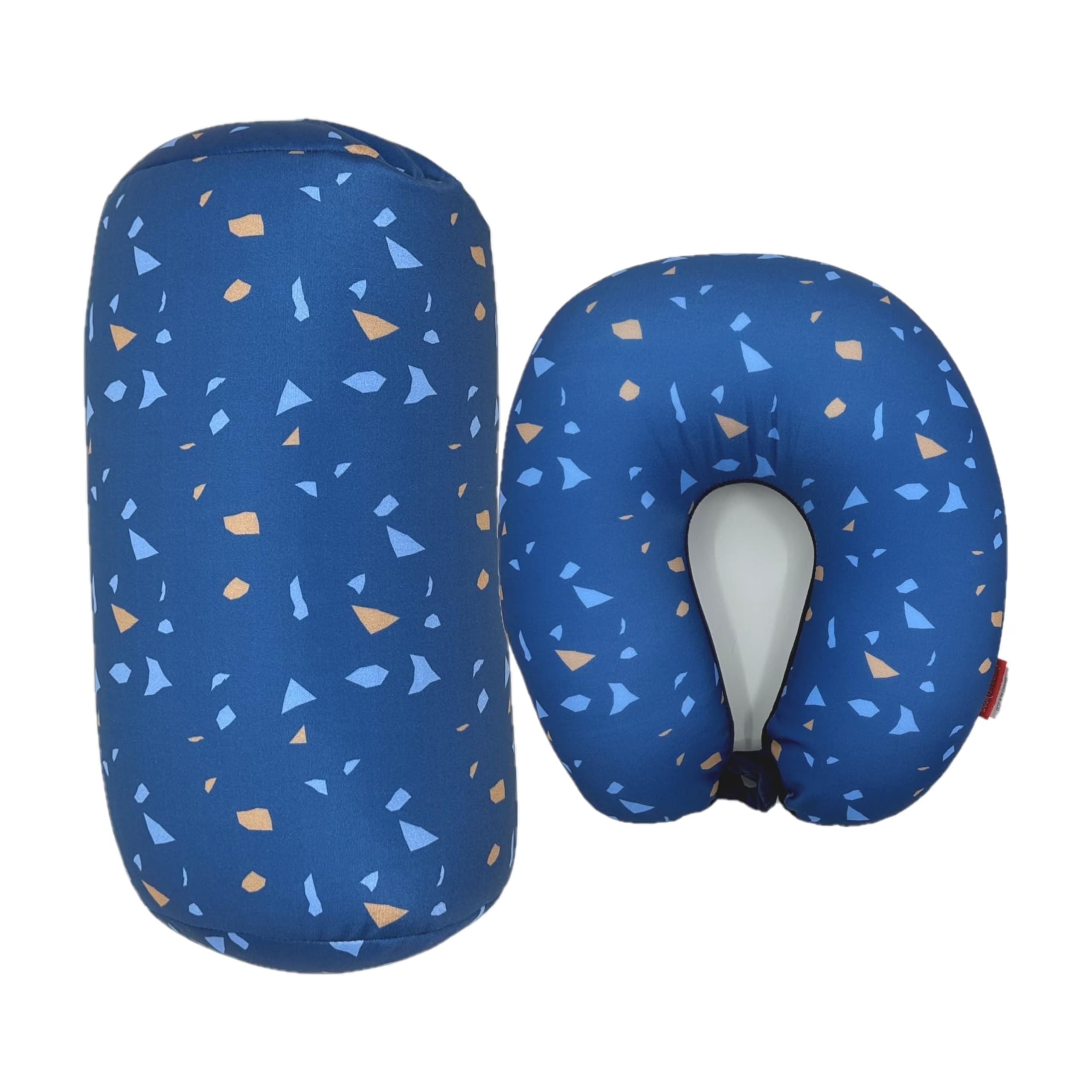 Bookishbunny 2pcs Micro Bead Set U Shaped Neck Travel Pillow 12" x 12" x 4" and Roll Back Pillow Cushion 13" x 7", Various Designs (Confetti)
