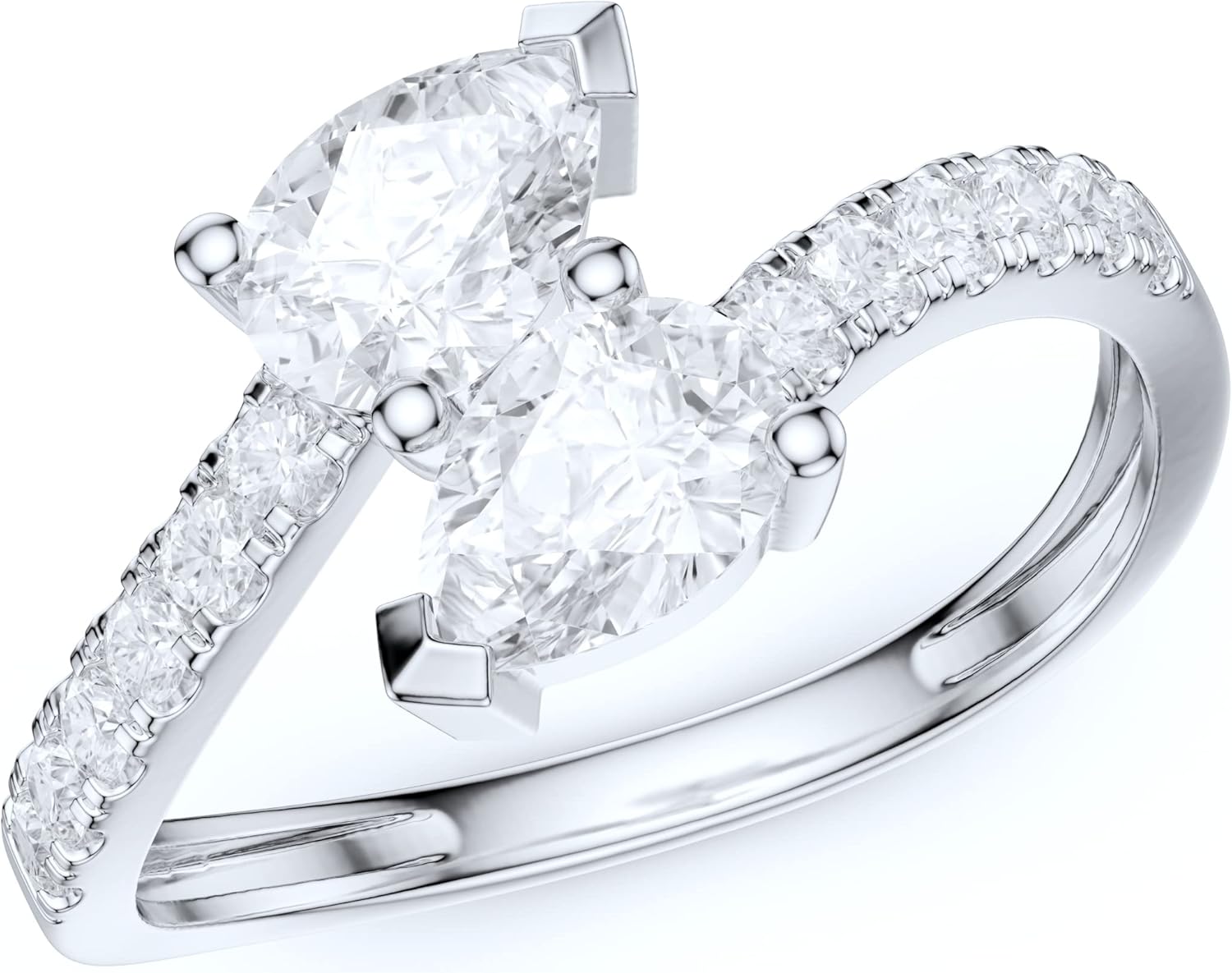 Real 14k White Gold Twisted Snakes Like Simulated Pear-Shaped Diamond or Genuine Moissanite Ring For Women