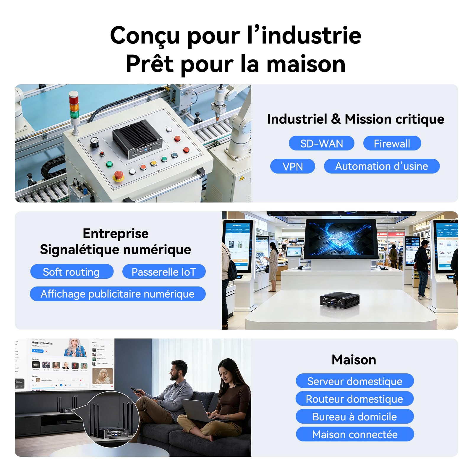 GEEKOM iX12 Mini PC Fanless Industriel avec Intel N95, 4X LAN 2.5G, TPM 2.0 | 8Go DDR5 256Go SSD, Slot SIM, USB-C, Triple Écran 4/8K, Mini Ordinateur pour Automatisation, Pare-feu, IoT