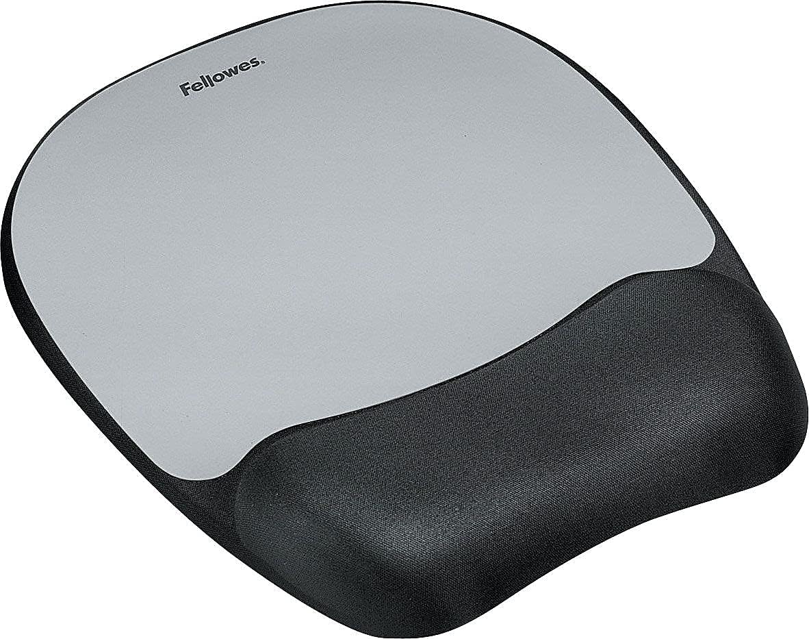 Fellowes Memory Foam Mouse Pad with Wrist Rest, 7.93 x 9.25, Black/Silver