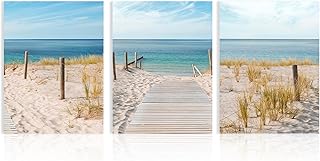 Dazzlewall Lot de 3 Art Mural en Toile de Plage Impression Bleu Ciel Mer, Décoration Murale de Plage pour Salle de Bain Chambre 30x40 cm Sans Cadre