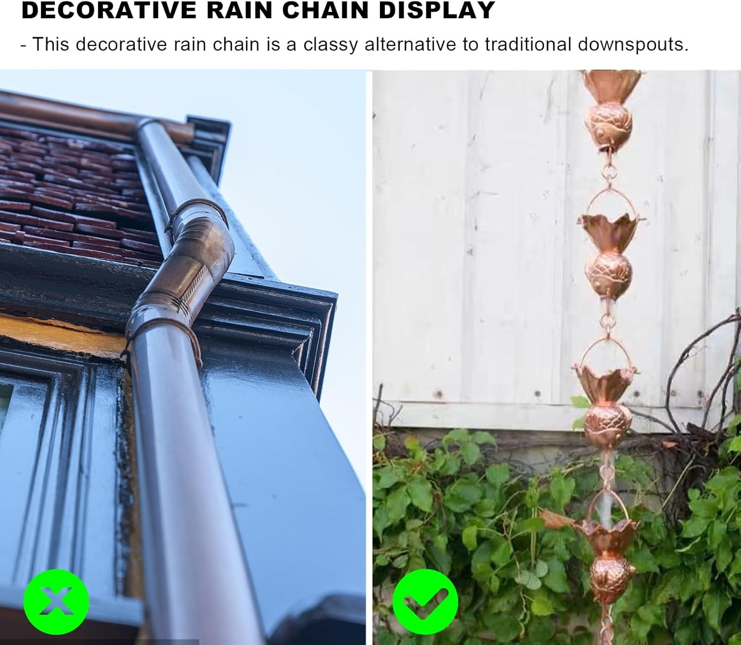 Rainwater Chain，Drainage chain Rain Chain Copper Fish Rain Chains for Outside, style Eaves Water Diversion Gutters, Temple Villa Rain Guide Heavy Rain(240cm (8ft))