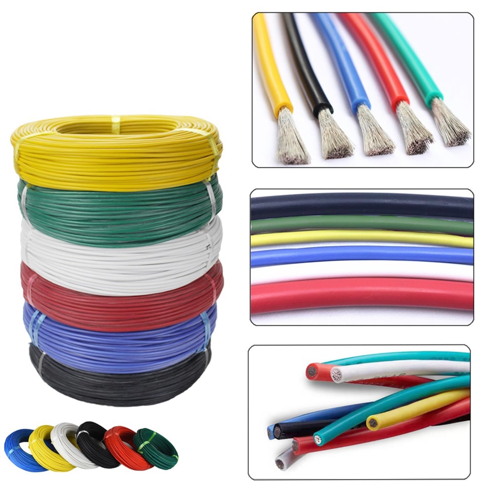 Outdoor Extension 5 Meters Soft Electrical Silicone Cable 8AWG 30AWG 6 Color Wire Red Black Blue Heat Resistant Solar sheathed(Color:Black,Size:17awg)