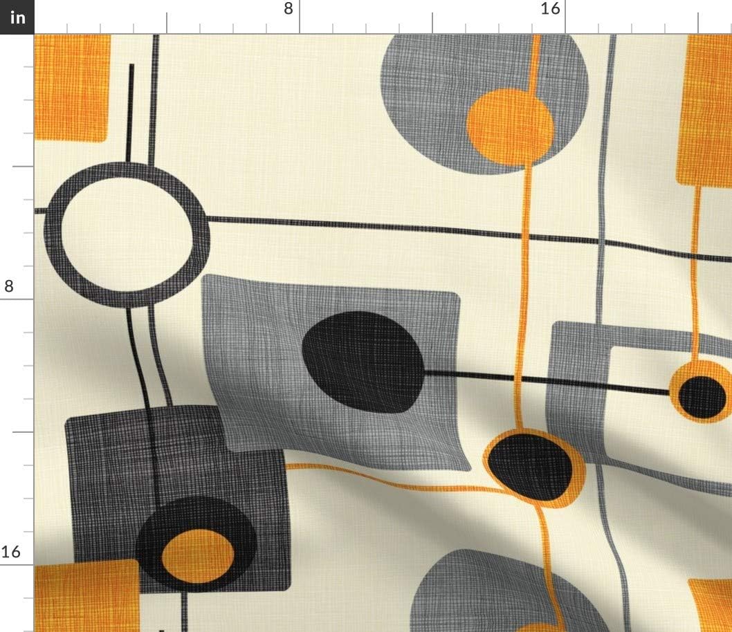 Spoonflower Fabric - Mod Mid Century Modern Retro Vintage Geometric Orange Gray Black Printed on Petal Signature Cotton Fabric Fat Quarter - Sewing Quilting Apparel Crafts Decor