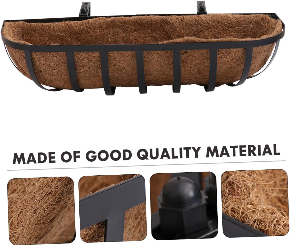 Wall-Mounted Coconut Coir Flower Basket 24-inch Iron Hanging Planter Outdoor Decorative Flowerpot Holder for Patio Garden