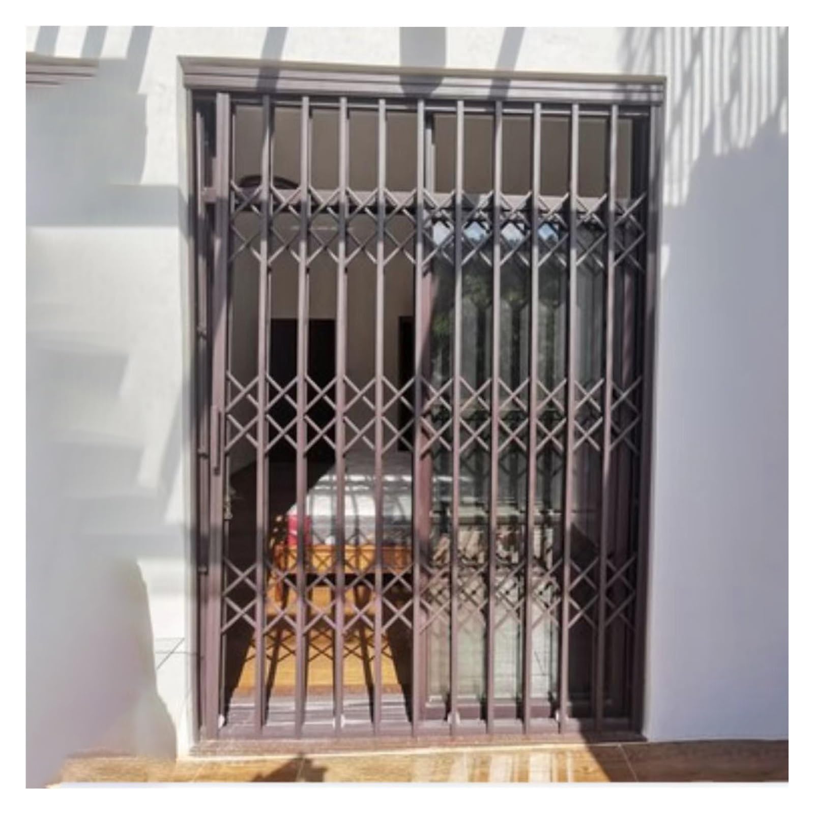 Edelstahl-Faltfenster-Sicherheit, Kaffeebraun, 110 115 120 H – Anpassbare, Faltbare Einbruchschutz-Fenstergitter – Einziehbares Schiebefenster für Schlafzimmer, Büros (84 x 110 cm)