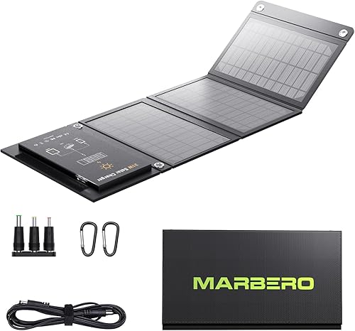 MARBERO Panel solar plegable de 21 W para generador solar de banco de energía portátil, cargador solar iPhone, IPad, camping, aventuras al aire