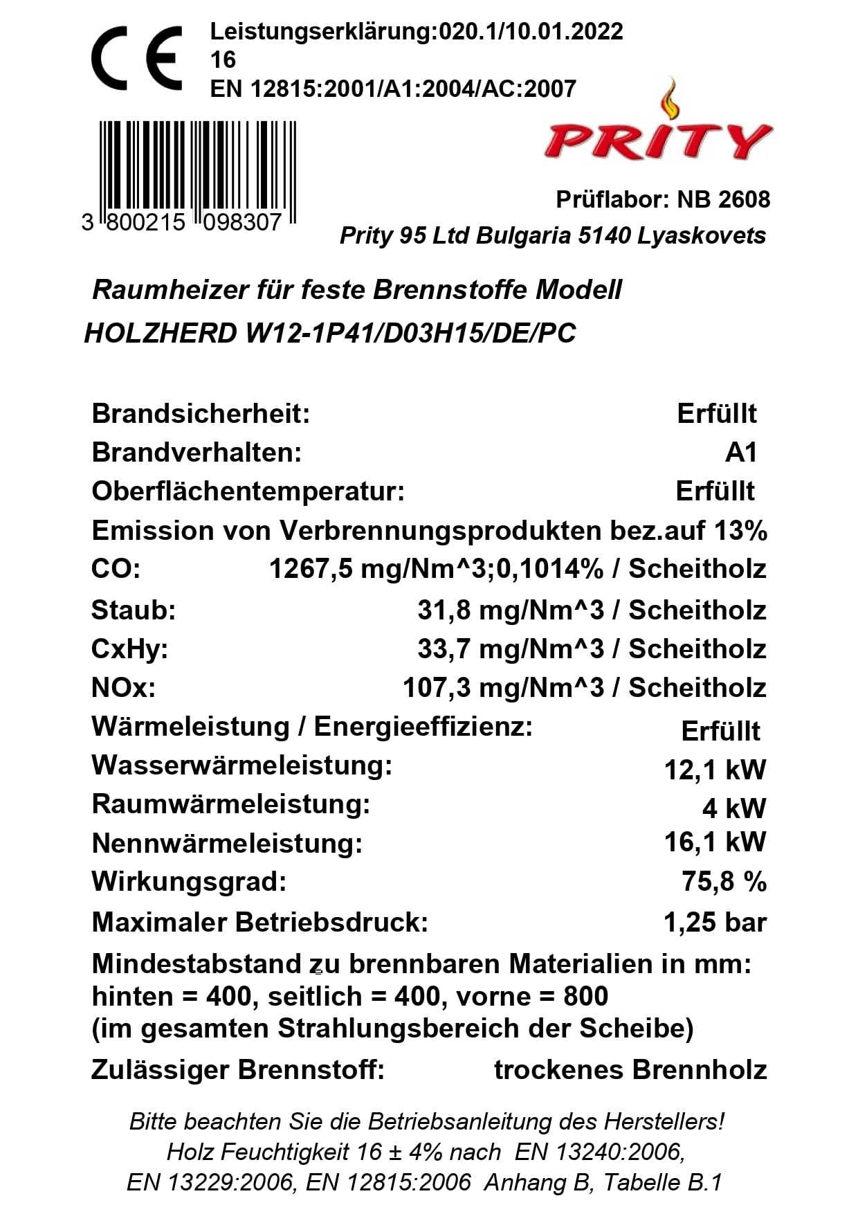 Kaminwelt Holzofen W12 16kW mit Wassertasche & Backofen