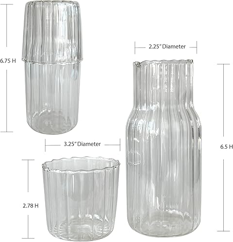 Miniatura 6 de Lilys Home Jarra de agua de noche de estilo vintage con vaso de vidrio uso en dormitorio baño o cocina uso como tapa 16 onzas