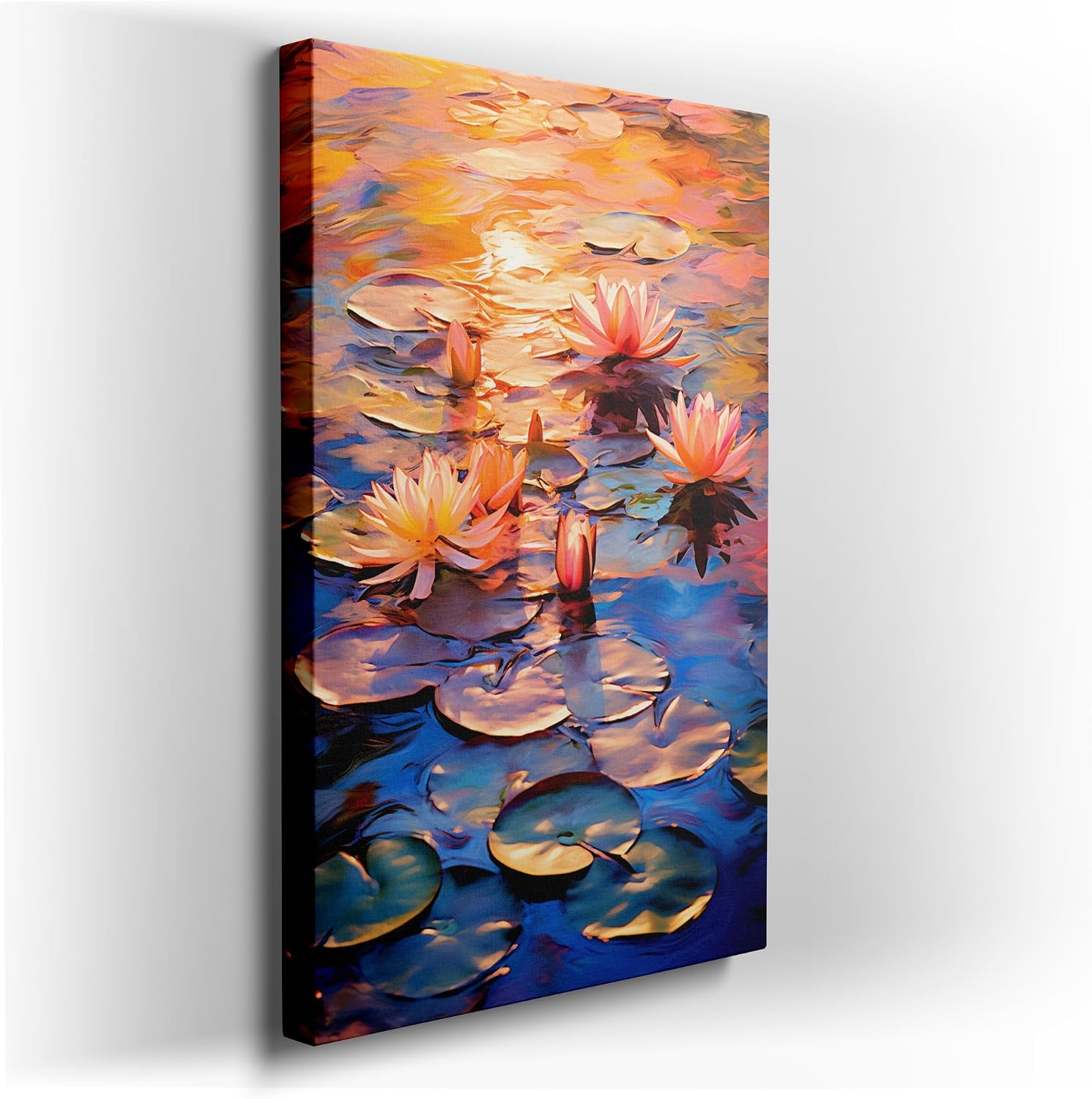 Canvas for Living room. Serene Blossoms at Sunset: Reflecting Nature's Palette on a Tranquil Pond, 27 x 18 inch Canvas Wall Art - Contemporary Masterpieces - Modern Home Decor - 69x46 cm (27x18 inch)