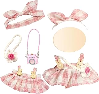 Xerteam Ropa para muñecas de 17 cm, 3 piezas de ropa de muñeca a cuadros rosa con bolsa de flores, accesorios de muñeca de...