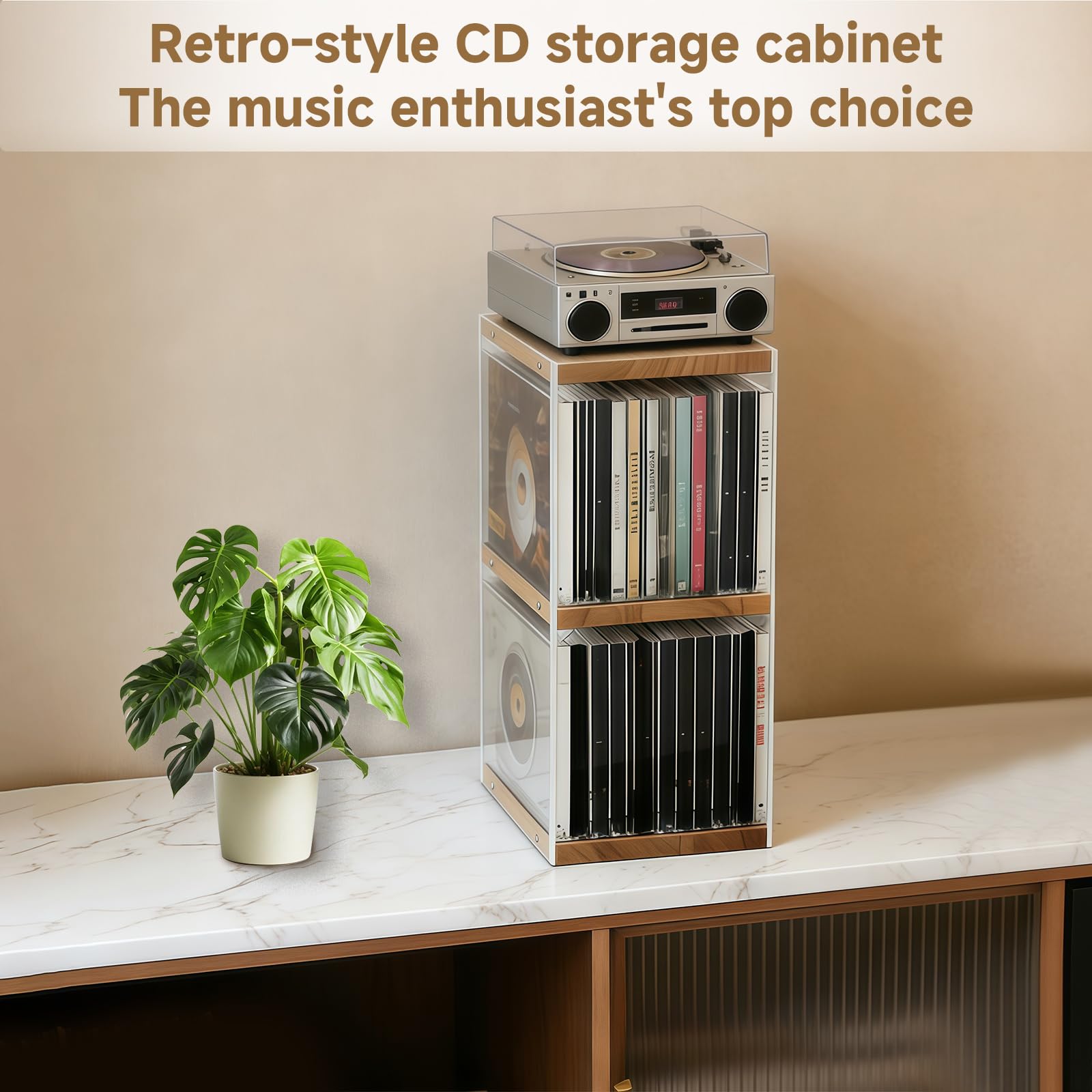 CD Holder Desk Rack Organizer, 8.2*5.9*12.4 In CD Storage Units, Natural Wood CD Storage Rack Holds 30 CD Case, 55 DVDs in Slim Cases, and 130 Discs in CD Sleeves, Organizer for CD & DVD — view 8