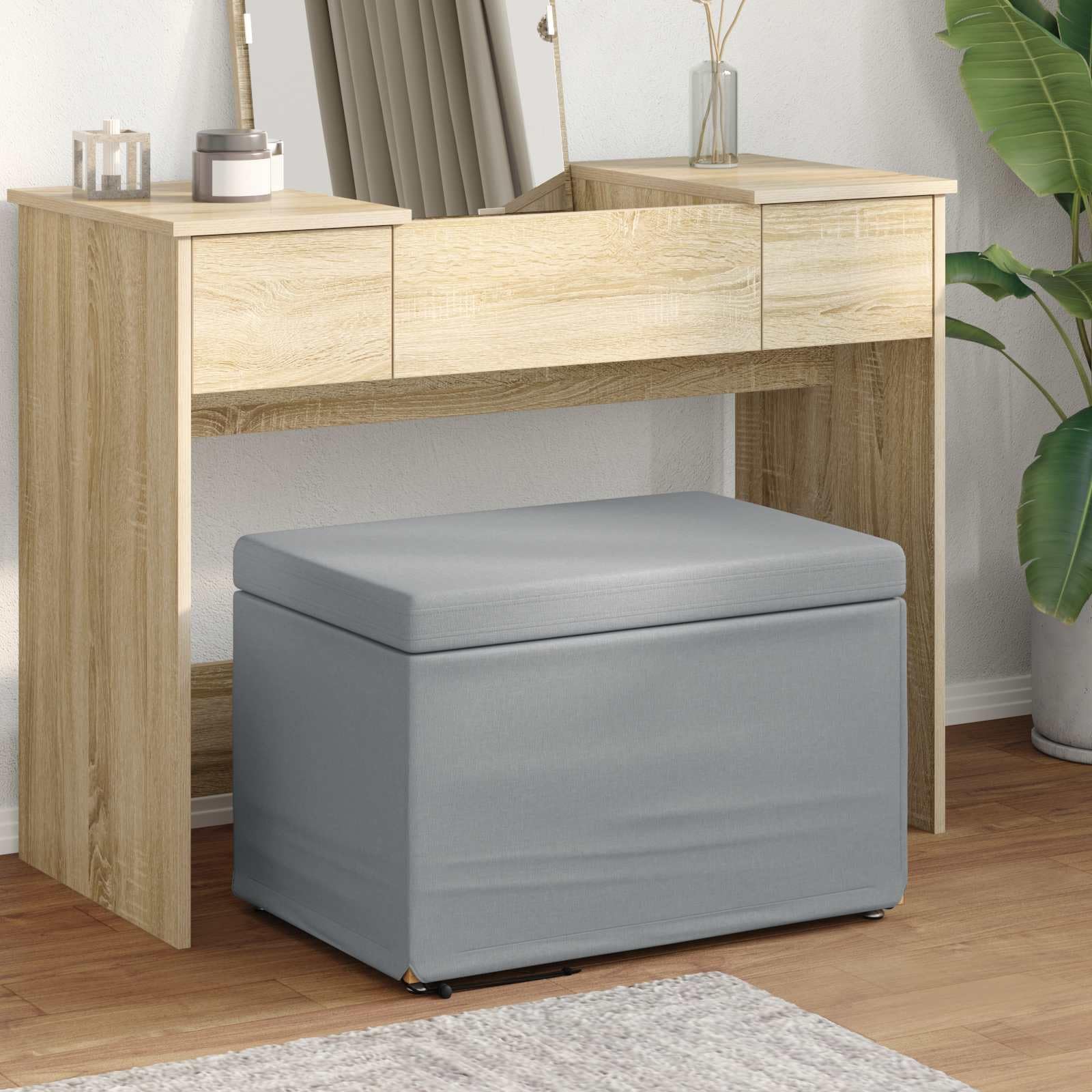 vidaXL Taburete Gris Claro 61 x 41 x 40 cm Tela y Madera Ingeniería
