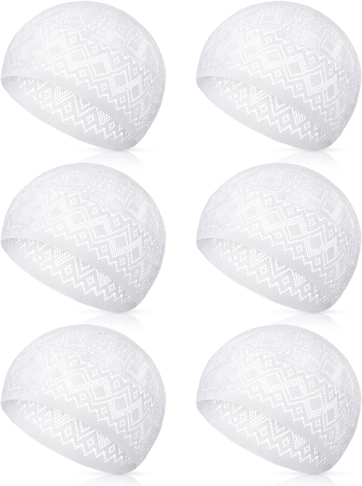6 Pcs Eid Muslim Prayer Kufi Hat for Men Prayer Headwear Cap Islamic Beanie Skull Cap Embroidery Kofia Topi