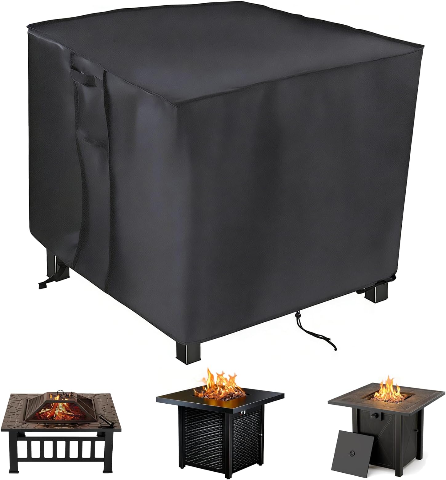 Kasla Fire Pit Cover Square 32”x32” - Waterproof Heavy Duty Patio Fire Pit Table Cover, Water Wind and UV Resistant
