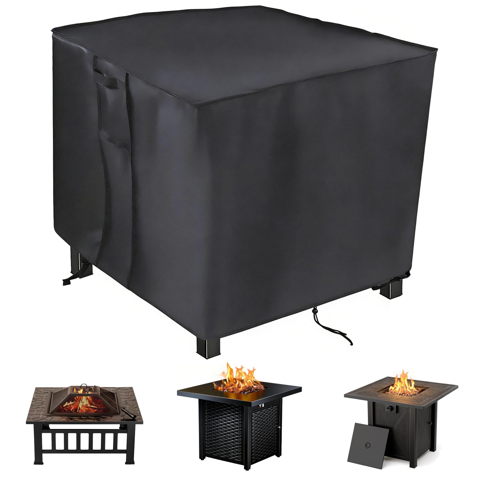 Kasla Fire Pit Cover Square 32”x32” - Waterproof Heavy Duty Patio Fire Pit Table Cover, Water Wind and UV Resistant