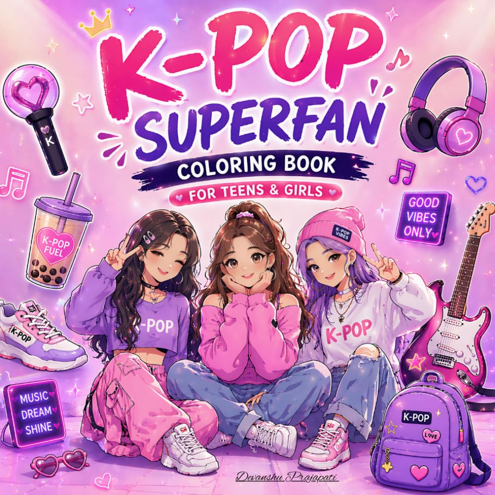 K-Pop Superfan Coloring Book for Teens & Girls: Cute Bold & Easy K-Pop Inspired Designs, Idols, Fashion, Music Vibes & Aesthetic Fun for Relaxation and Stress Relief