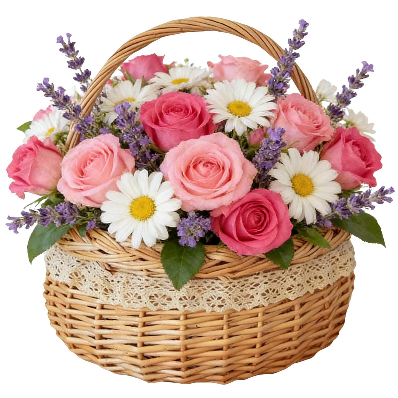 Panier de pique-nique en osier naturel tissé pour la maison – Petit panier de pique-nique, pour Pâques, extérieur, plage, cueillette de fruits, légumes, œufs, fleurs, cuisine, salon