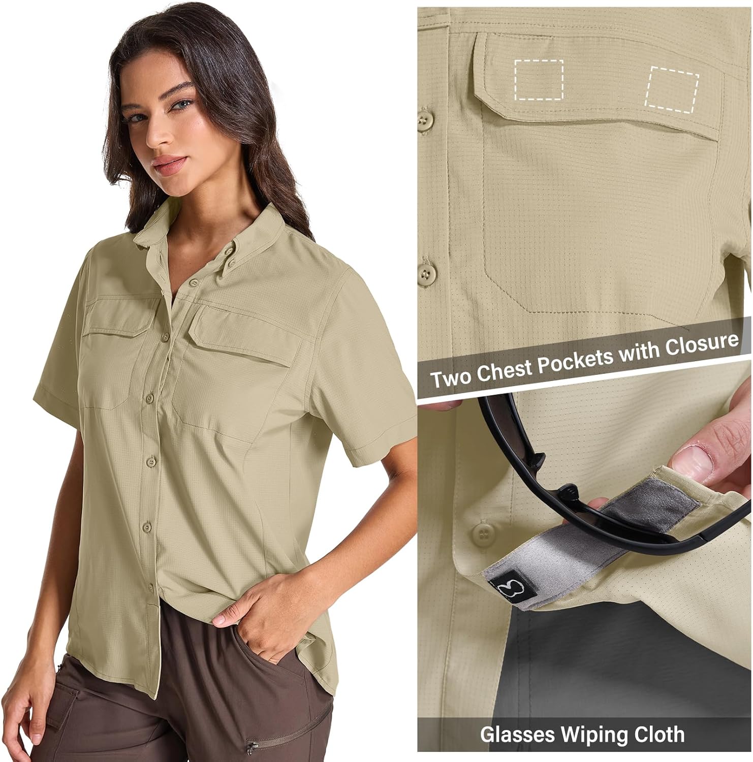 Womens Safari Hiking Sun Shirts Sun Protection Quick Dry Short Sleeve Button Shirts - Image 4