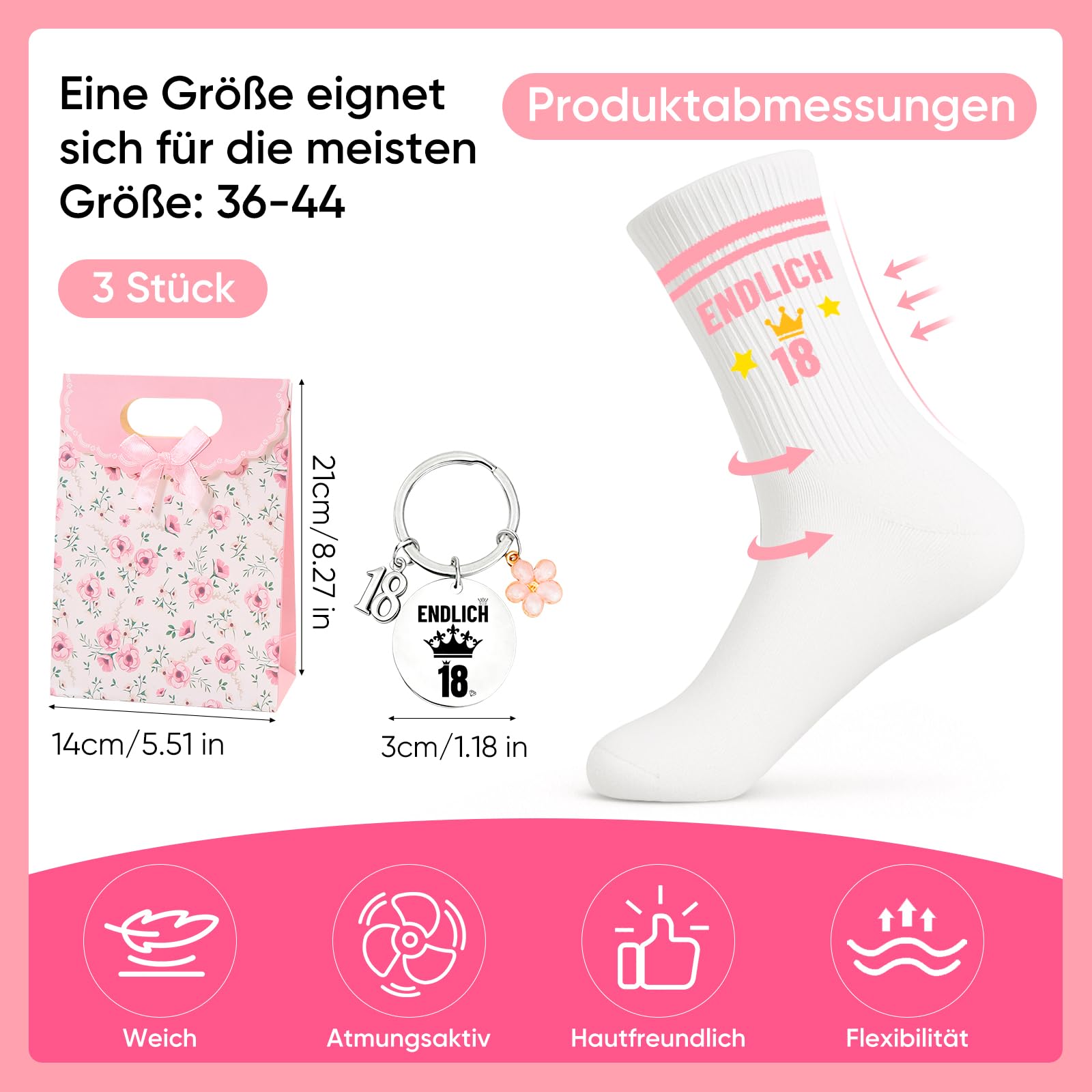 Scinzene 18 chaussettes d'anniversaire pour filles, 18 ans, cadeau d'anniversaire pour fille