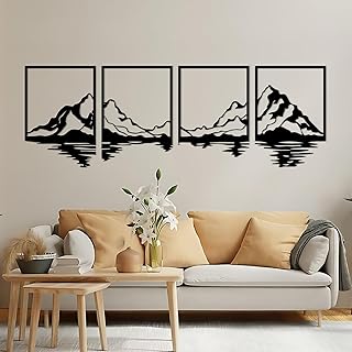 ESTART Lot de 4 décorations murales en métal de montagne - Grandes montagnes - Peinture décorative pour salon, chambre à coucher, bureau, intérieur et extérieur (montagnes, rivières, grandes)