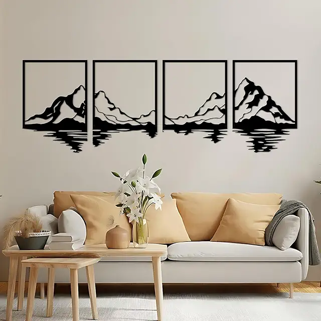 ESTART 4-Piece Metal Mountain Wall Art - Large Forest Decor for Indoor & Outdoor