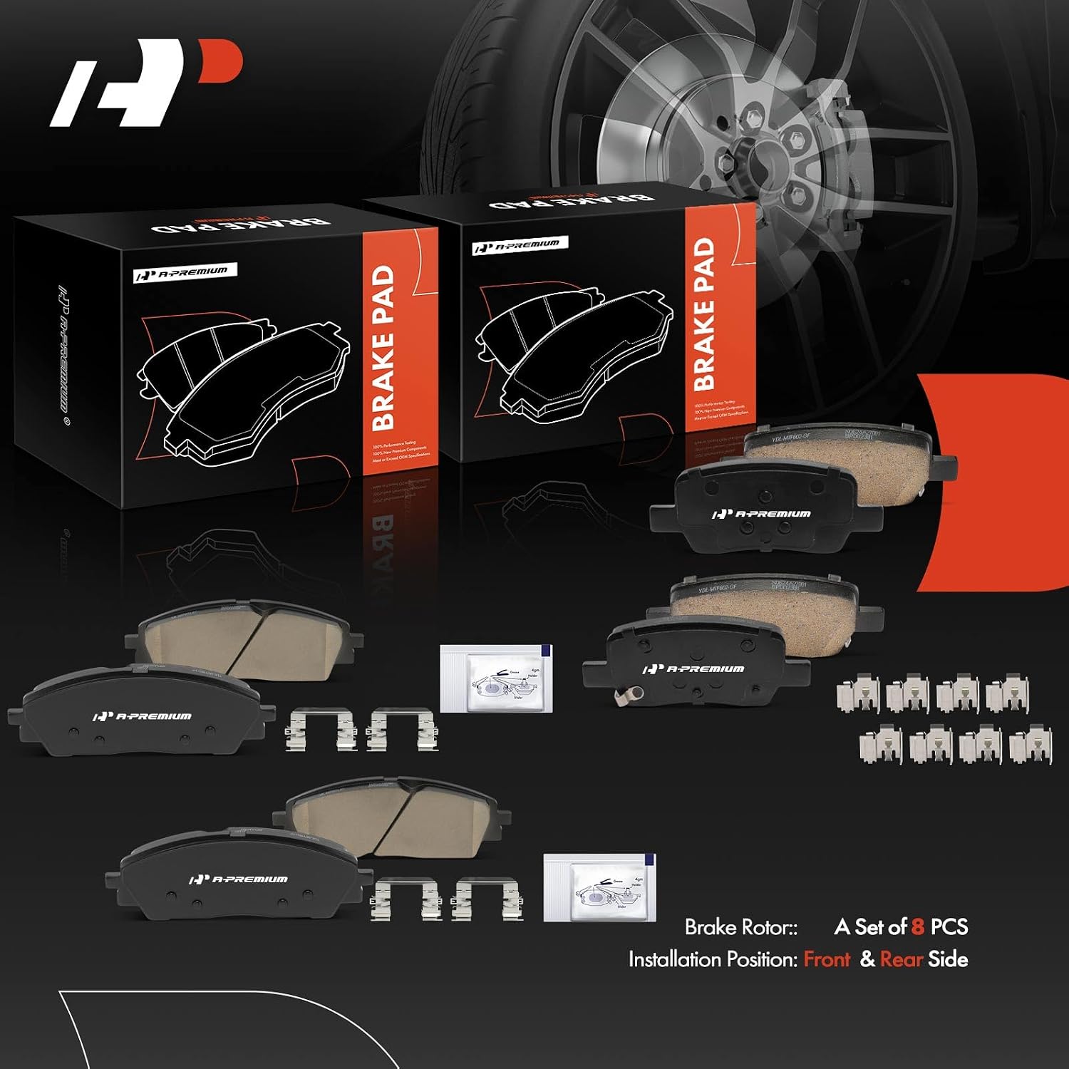 A-Premium Front and Rear Ceramic Brake Pads Set Compatible with Kia Models - Carnival 2022-2023, 8-Pack