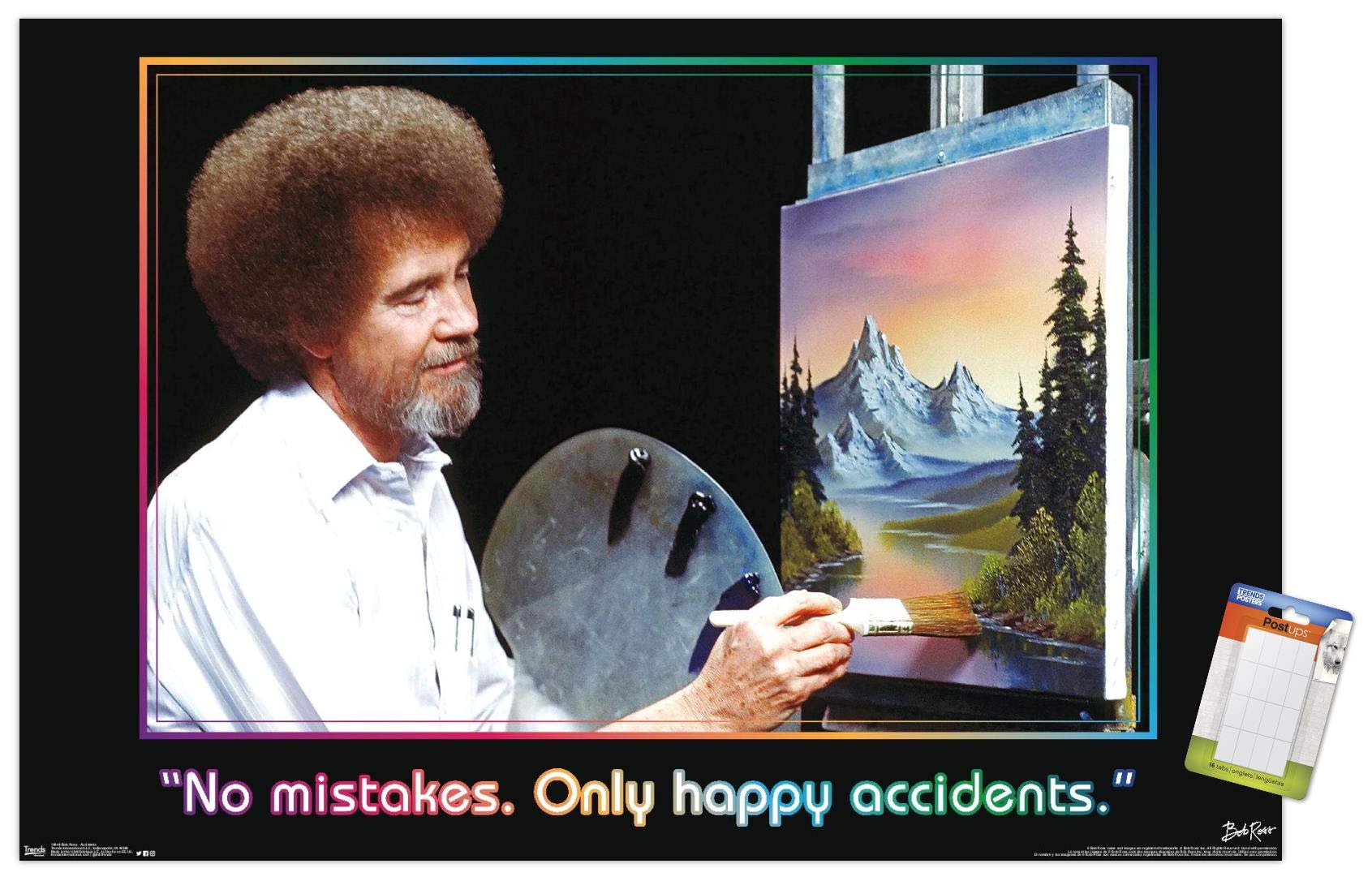 Trends International Bob Ross-No Mistakes. Only Happy Accidents Wall Poster, 14.725 in x 22.375 in, Premium Poster & Mount Bundle