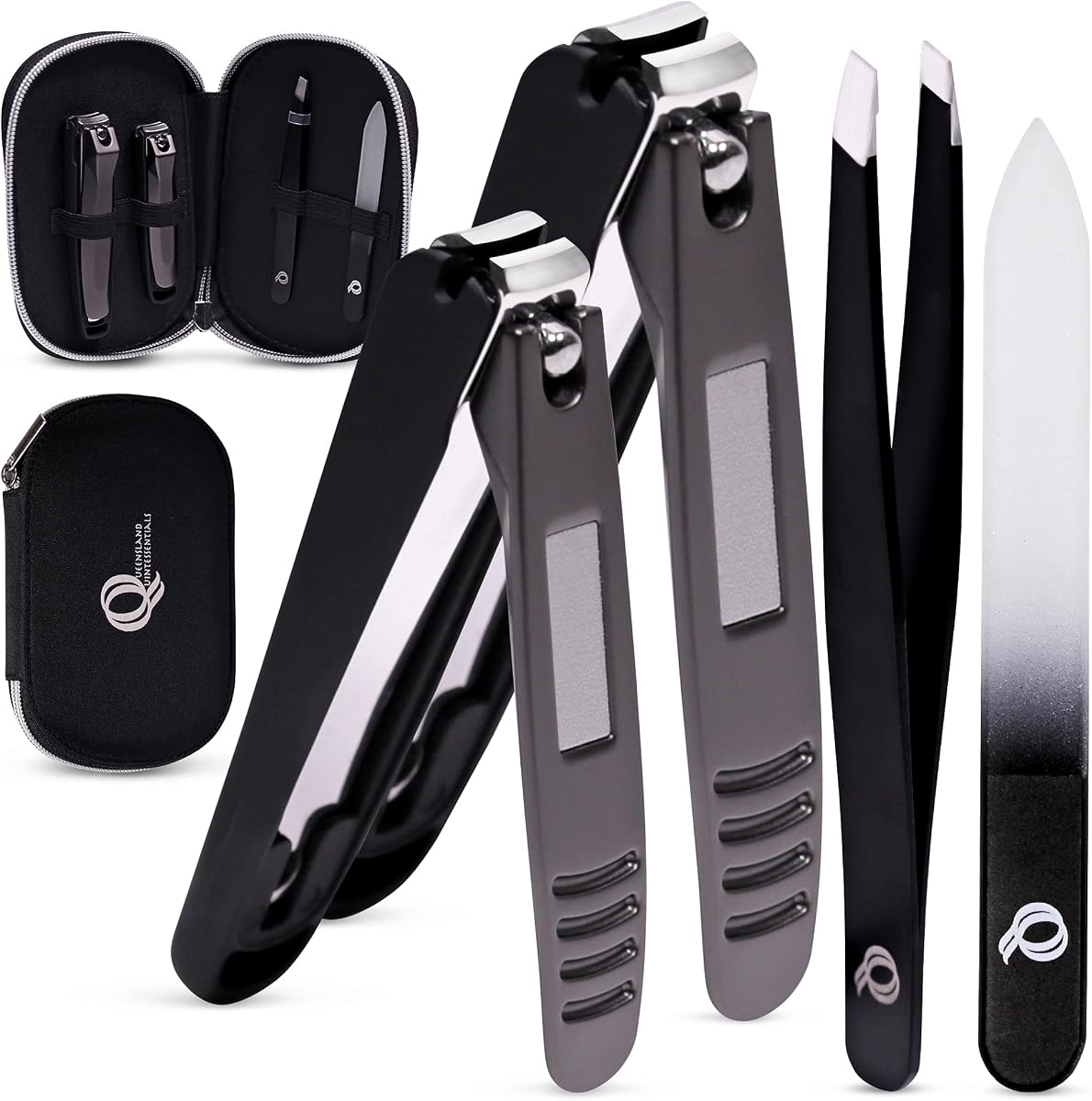 Nail Clipper Set - Nail Clippers for Men/Women - Includes Toenail/Fingernail Clippers, Tweezers, Crystal Nail File - Perfect for Thick Nails - Manicure/Pedicure Tool Kit
