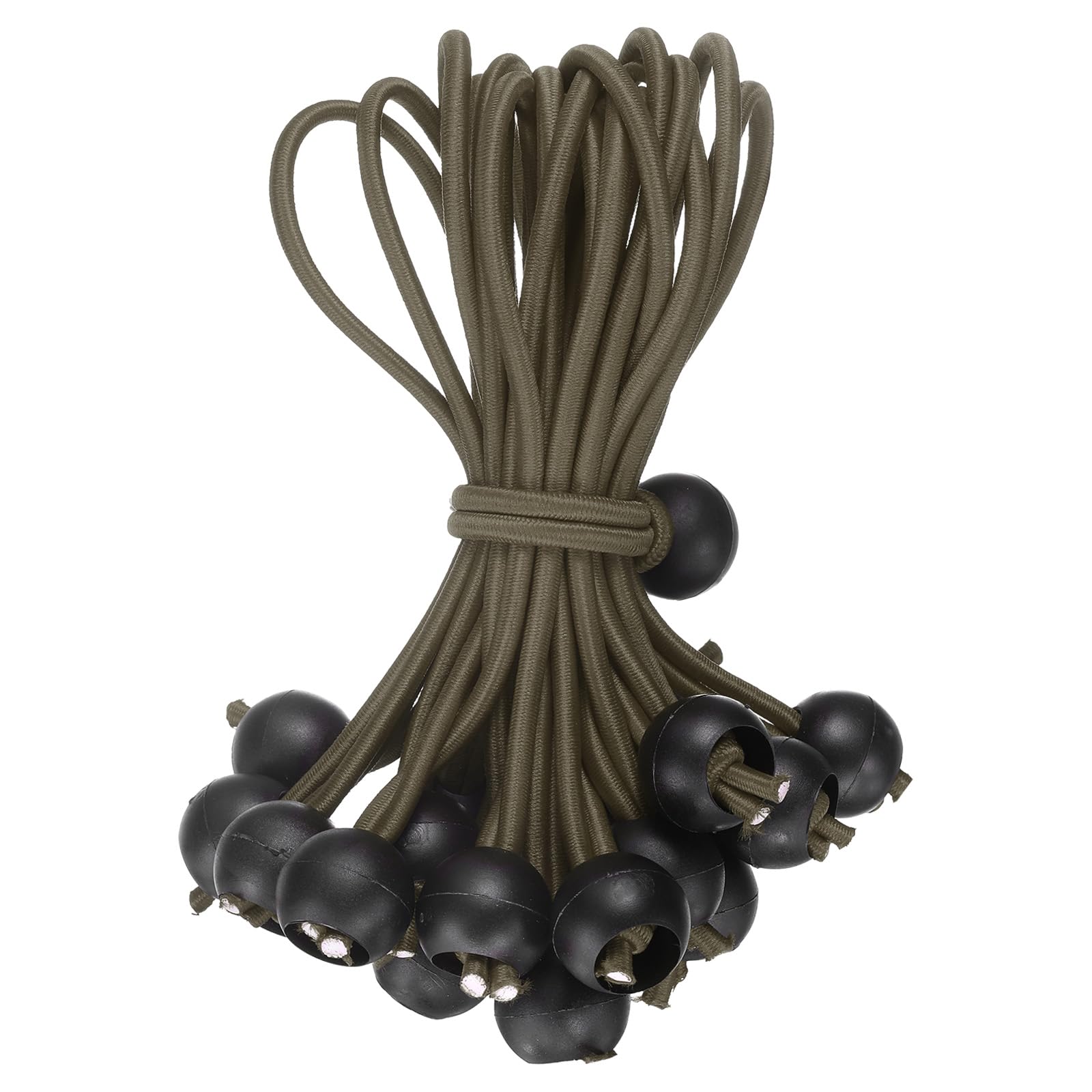 sourcing map 6" Balls Bungee Cords, 20 Pcs Bungee Cords with Balls Elastic Tarp Tie Downs for Tents, Camping, Tarp, Posters, Expander Loops, Tarpaulin Holders, Tarpaulin Rubber (Khaki/Black)