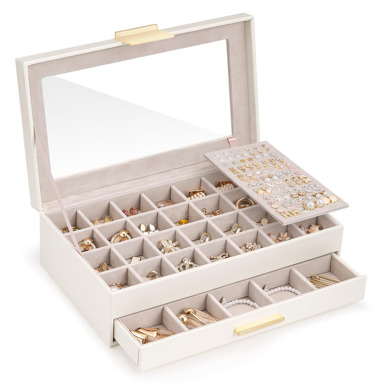 Lolalet Earring Storage Box Case with Glass Top