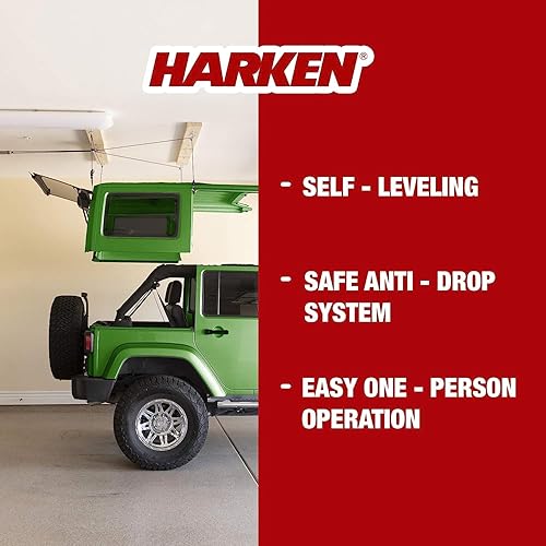 Miniatura 4 de HARKEN - Polipasto de almacenamiento de garaje con techo rígido para Jeep Wrangler, Gladiator y Ford Bronco, autonivelante, sistema seguro