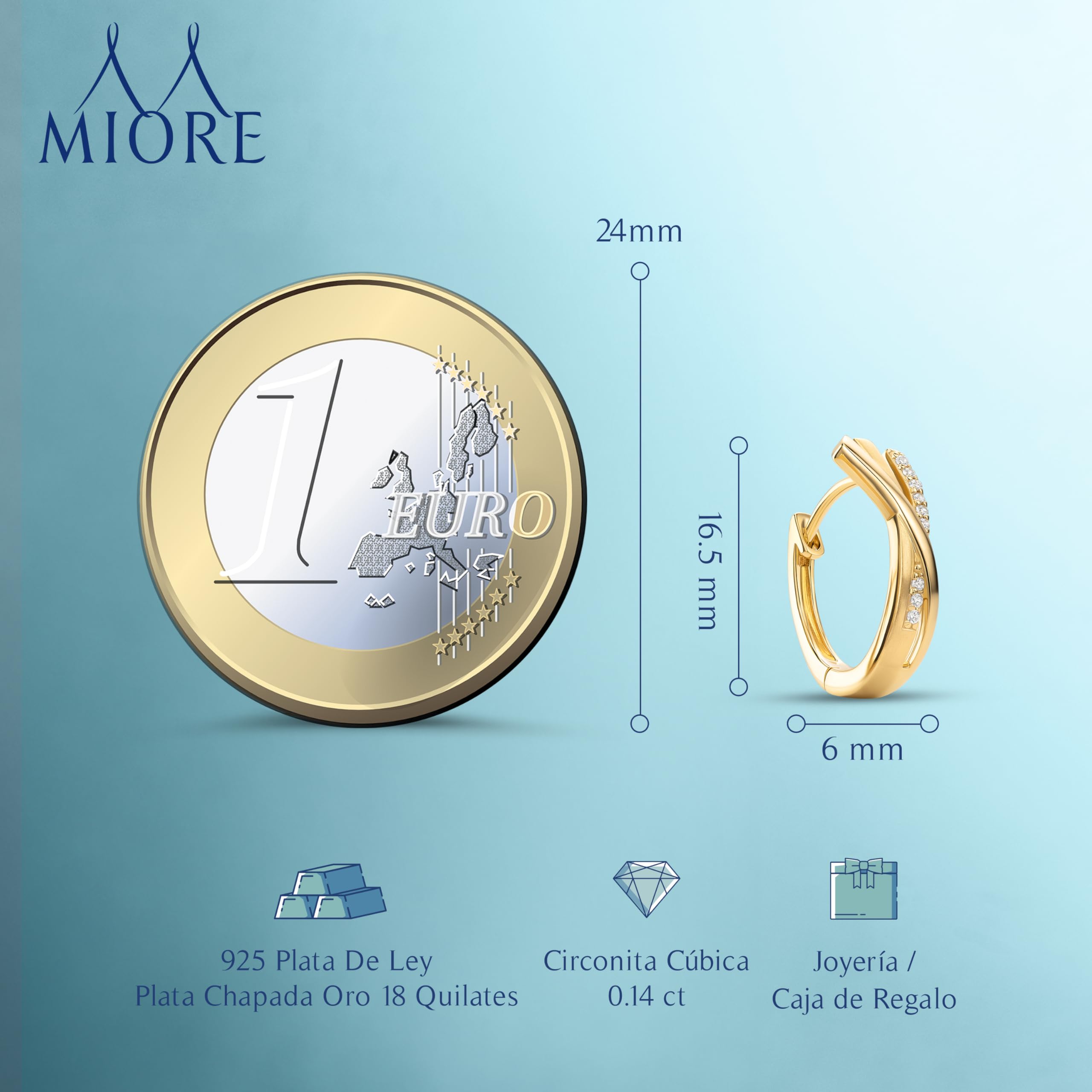 Miore Pendientes Mujer de Aro Cruzado en Plata de Ley 925 o Plata 925 Chapada en Oro 18K con Circonitas Cúbicas Brillantes Joyería Elegante Hipoalergénica presentada en Estuche de Regalo