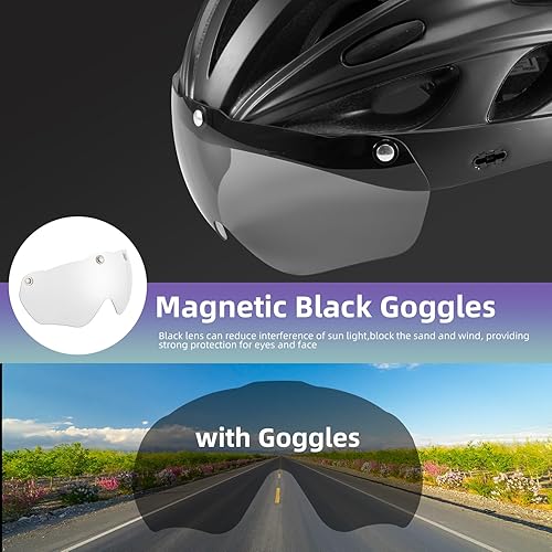 Miniatura 5 de ROCKBROS Casco de bicicleta para hombres y mujeres, casco de ciclismo con gafas extraíbles y visera solar, cascos de bicicleta de montaña y